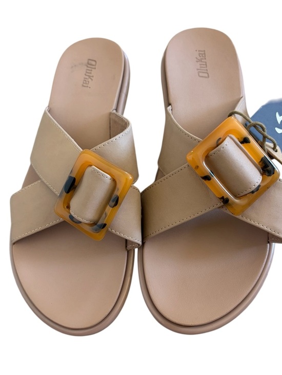OluKai La'i Slide Sandals Taupe Tortoise Buckle Size 9 - Picture 2 of 3